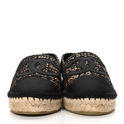 Chanel Metallic Tweed Grosgrain CC Espadrilles 39 Black Gold 3 of 15