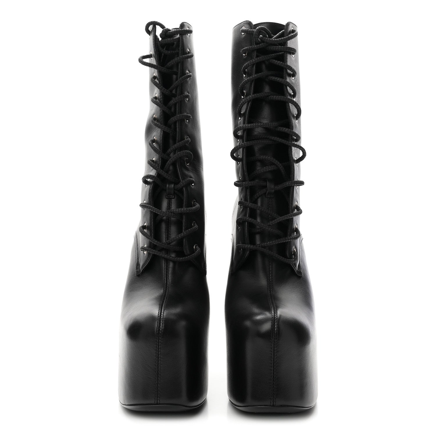 Saint Laurent Calfskin Mina Lace Up Platform Boots 38 Black 3 of 9