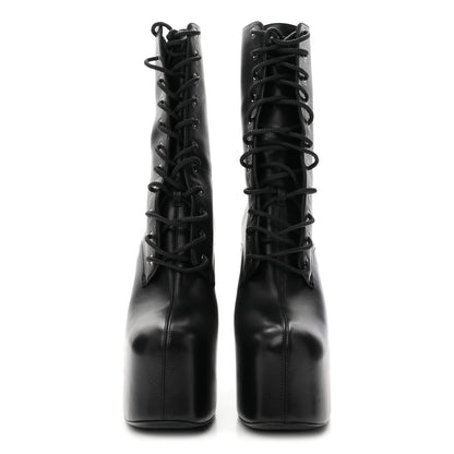 Saint Laurent Calfskin Mina Lace Up Platform Boots 38 Black 3 of 9