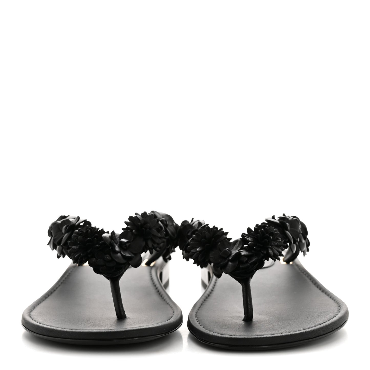Lambskin Camellia Thong Sandals 38.5 Black