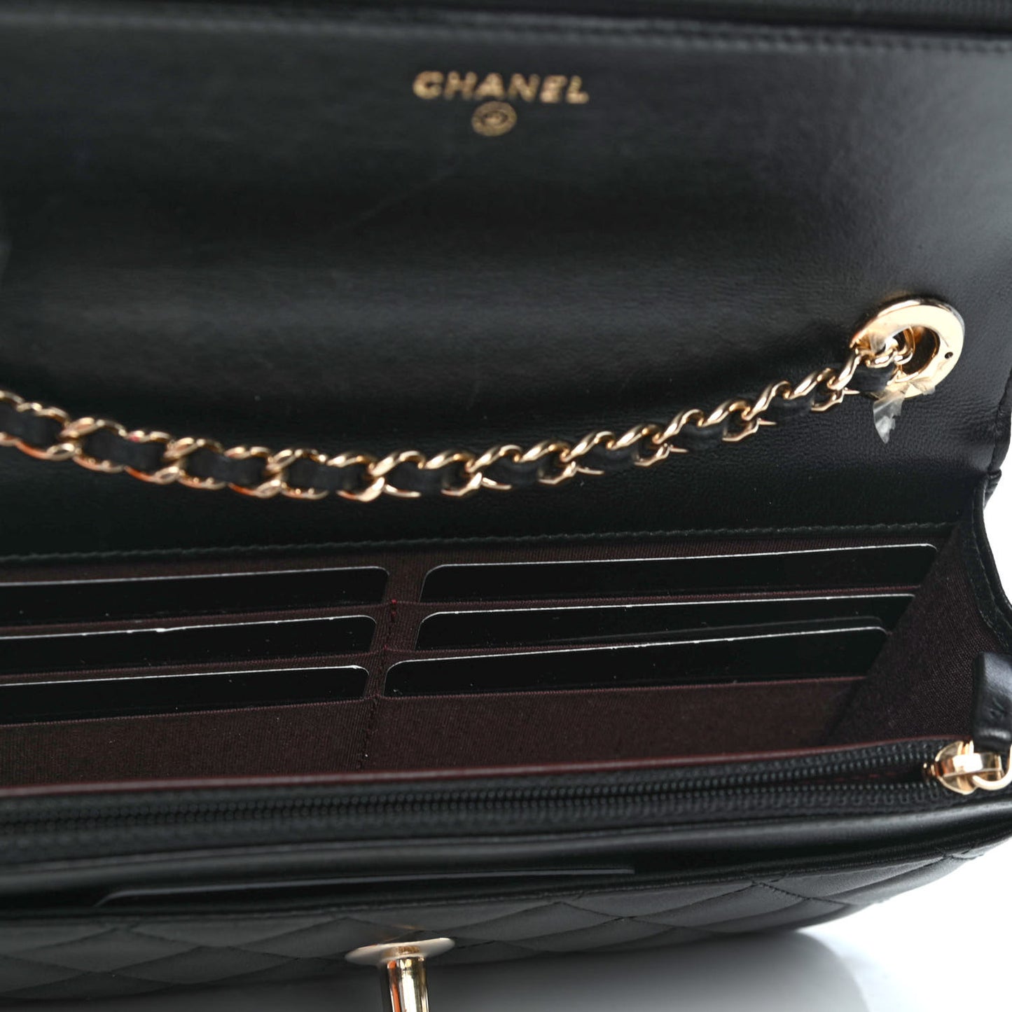 Lambskin Quilted Trendy CC Wallet On Chain WOC Black