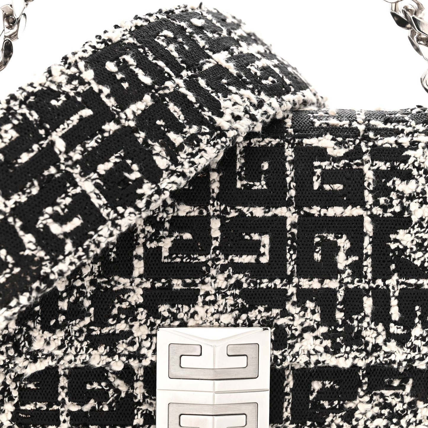 Boucle Tweed Embroidered Small 4G Woven Chain Crossbody Black