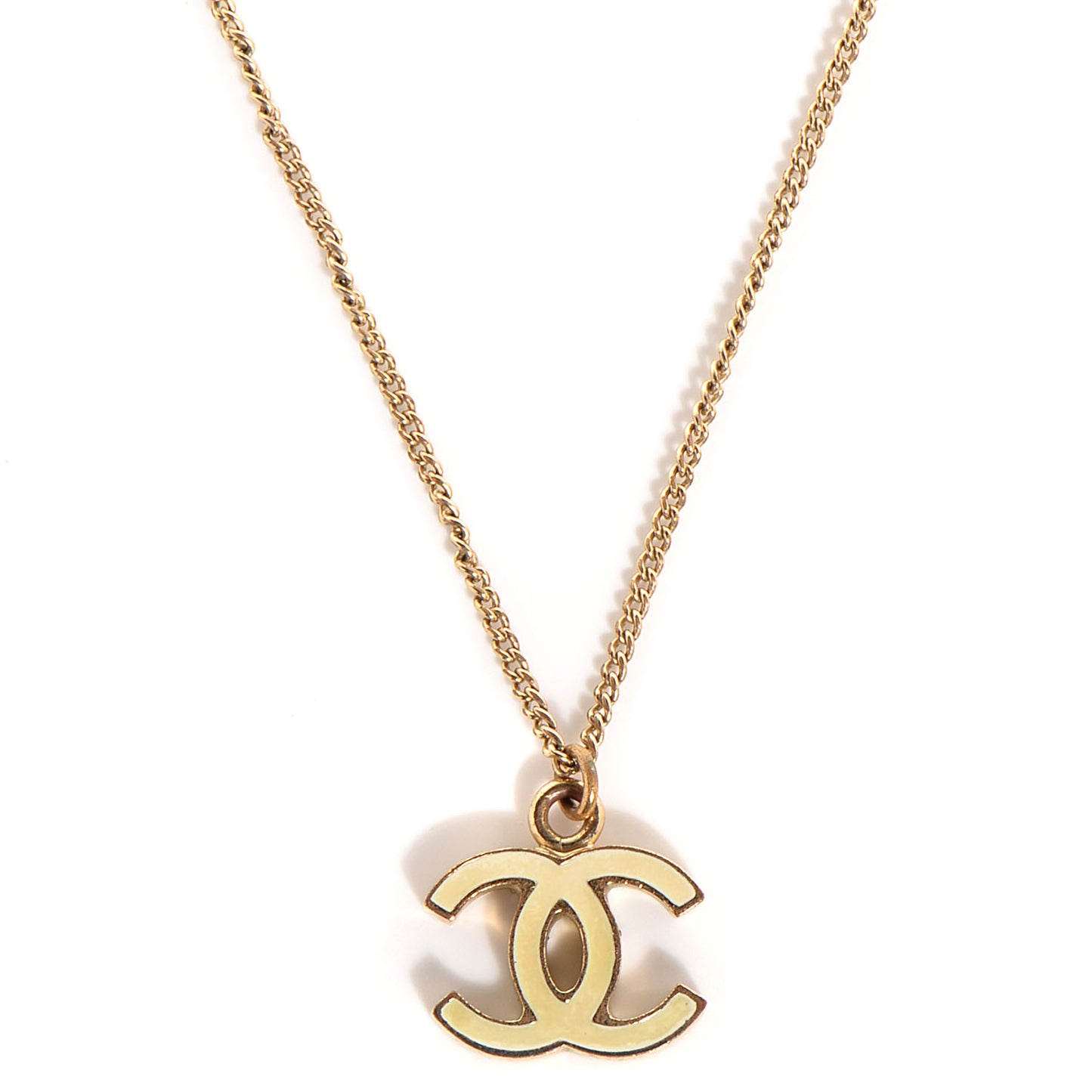Enamel CC Pendant Necklace Beige