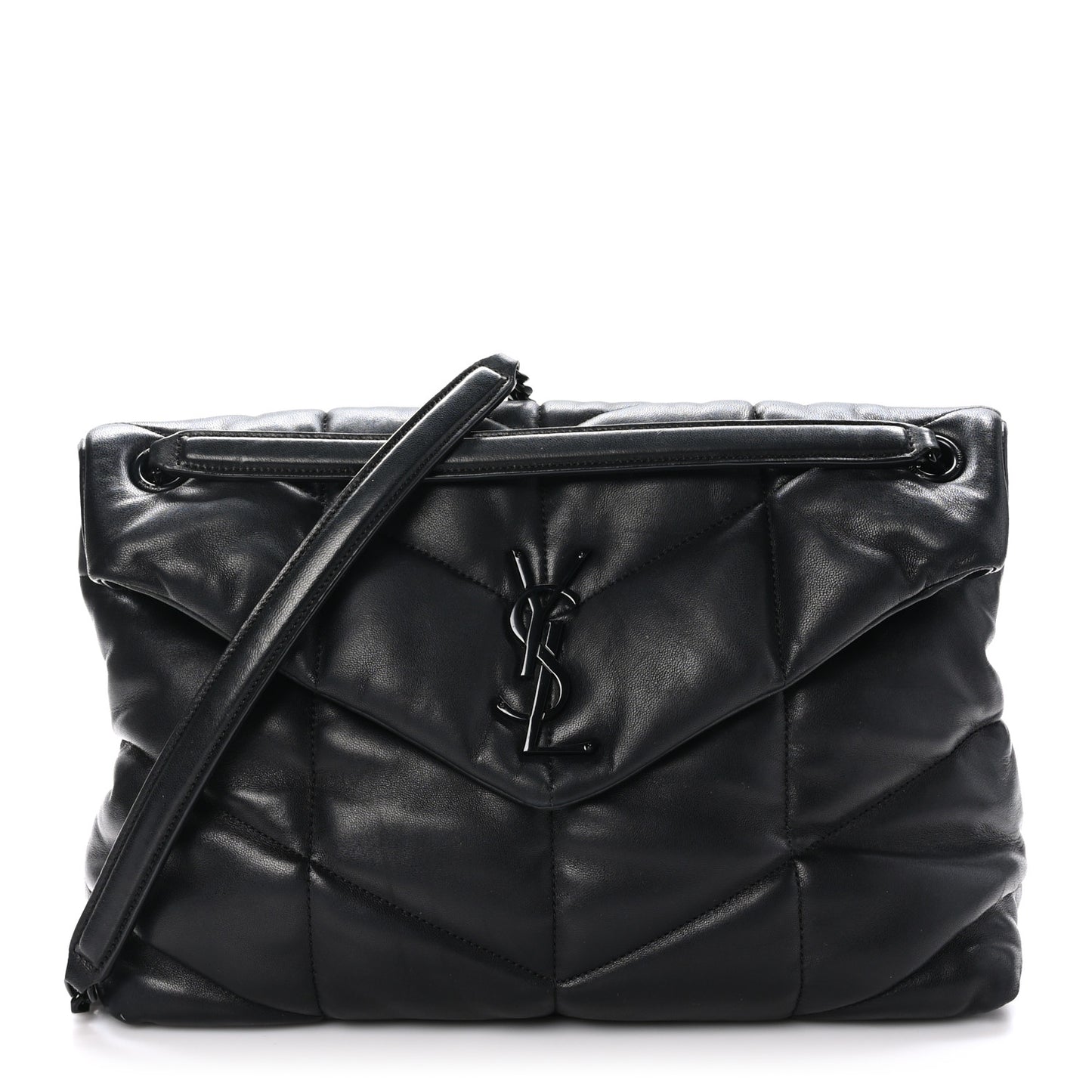 Lambskin Quilted Monogram Monochrome Medium Loulou Puffer Chain Satchel Black
