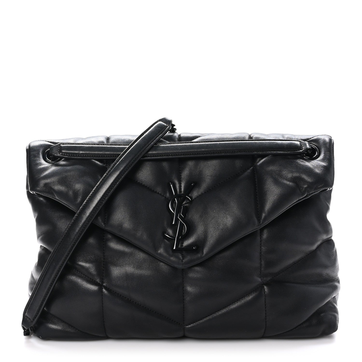 Saint Laurent Lambskin Quilted Monogram Monochrome Medium Loulou Puffer Chain Satchel Black 1 of 11