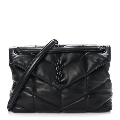 Saint Laurent Lambskin Quilted Monogram Monochrome Medium Loulou Puffer Chain Satchel Black 1 of 11