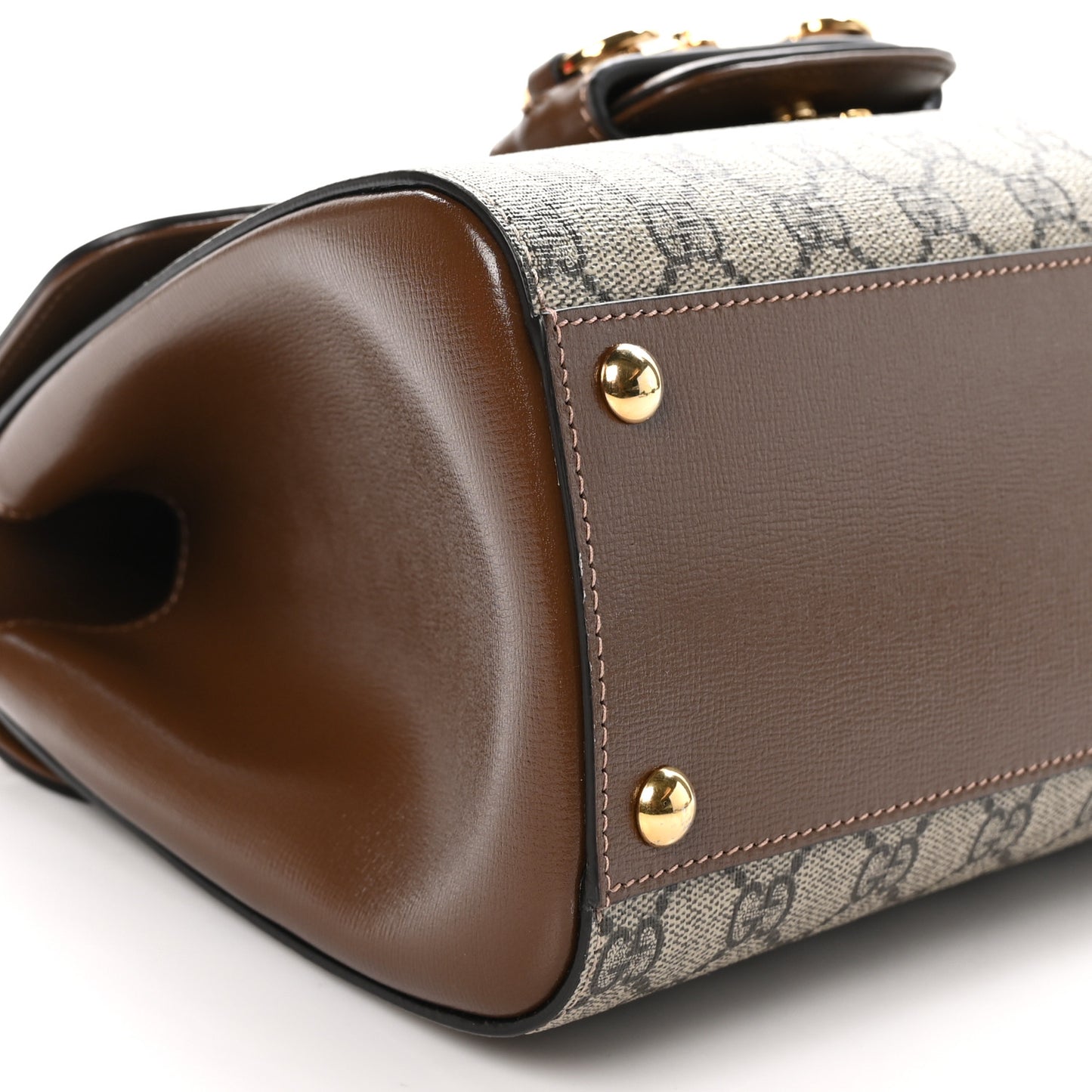 GG Supreme Monogram Calfskin Medium Horsebit 1955 Top Handle Bag Beige Ebony Brown Sugar