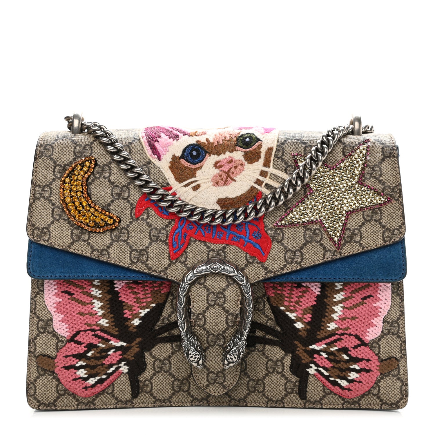 Gucci GG Supreme Monogram Embroidered Medium Dionysus Shoulder Bag Blue 2 of 19