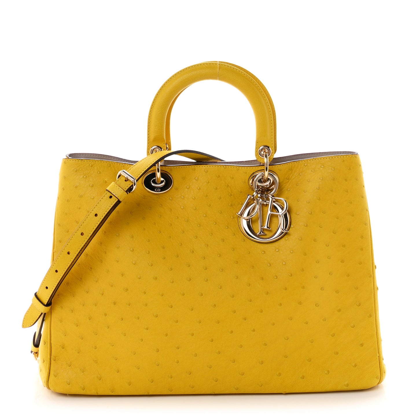 Ostrich Large Diorissimo Tote Yellow Beige