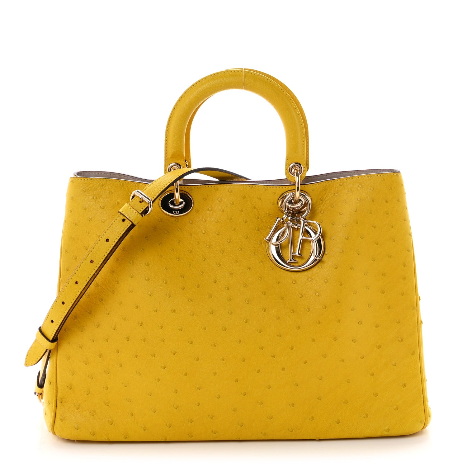 Christian Dior Ostrich Large Diorissimo Tote Yellow Beige 1 of 13