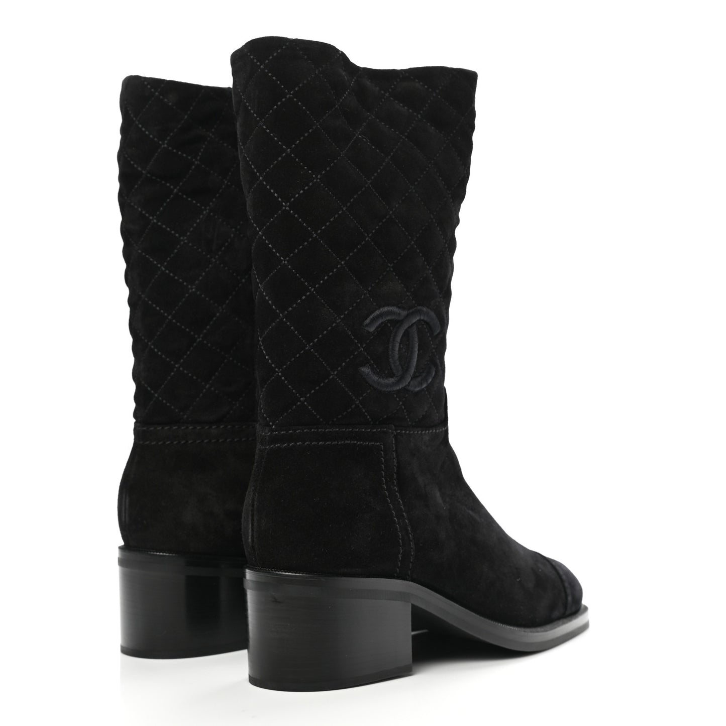 Suede Quilted CC High Boots 39 Black