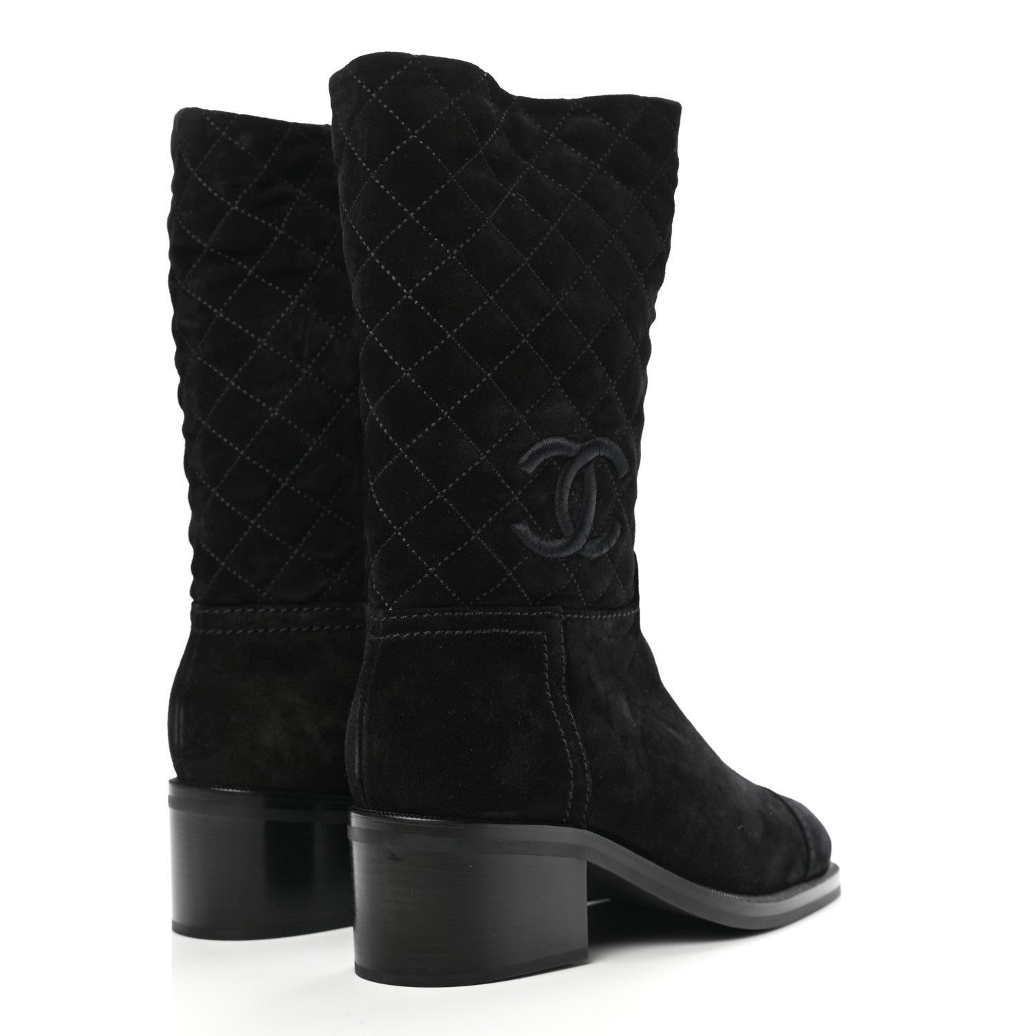 Chanel Suede Quilted CC High Boots 39 Black 4 of 8