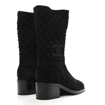 Chanel Suede Quilted CC High Boots 39 Black 4 of 8