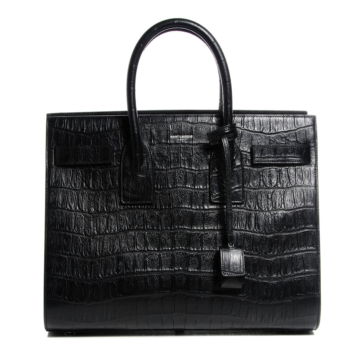 Calfskin Crocodile Embossed Small Sac de Jour Black