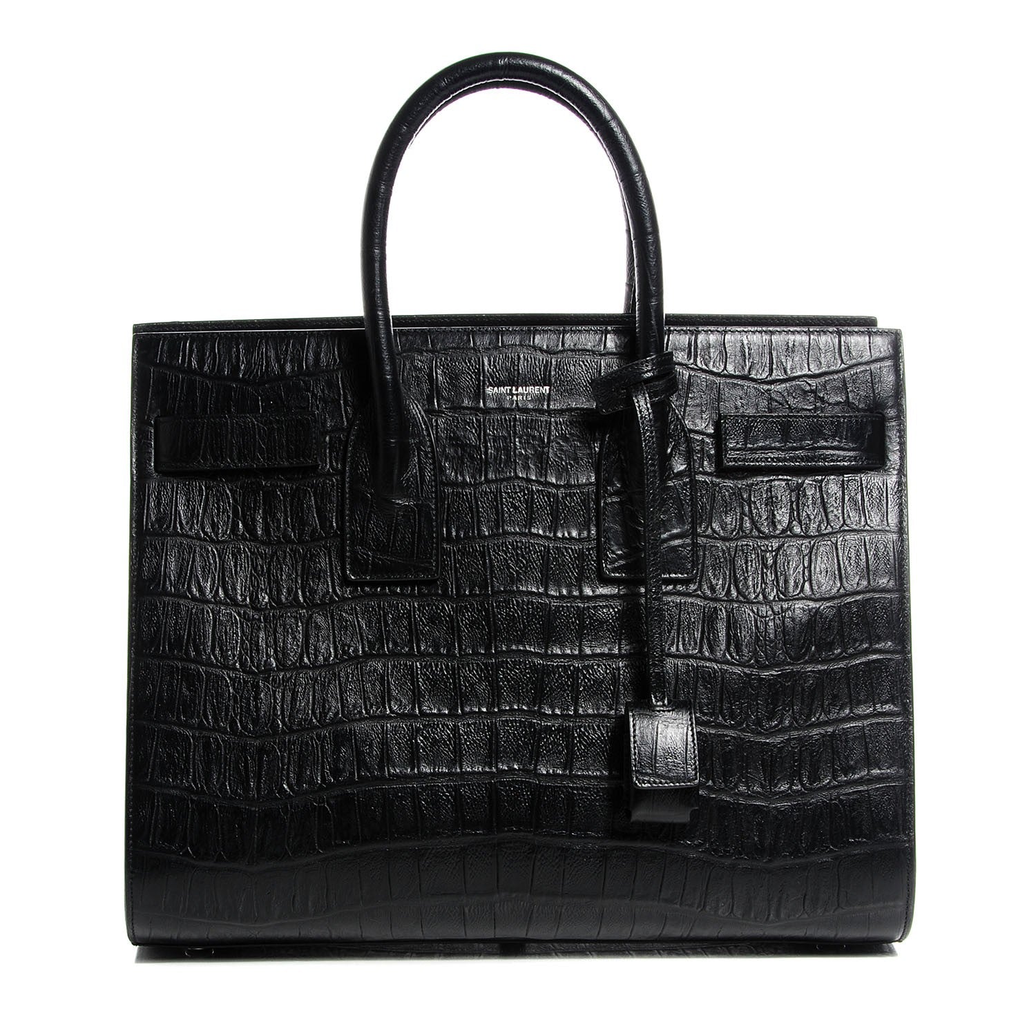 Saint Laurent Calfskin Crocodile Embossed Small Sac de Jour Black 1 of 7