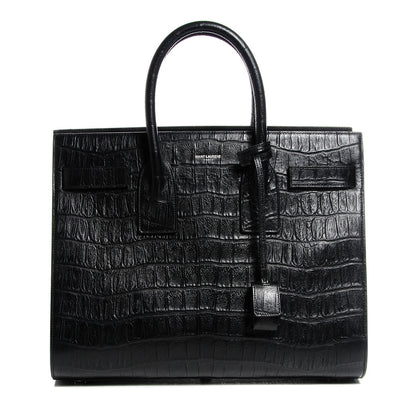 Saint Laurent Calfskin Crocodile Embossed Small Sac de Jour Black 1 of 7