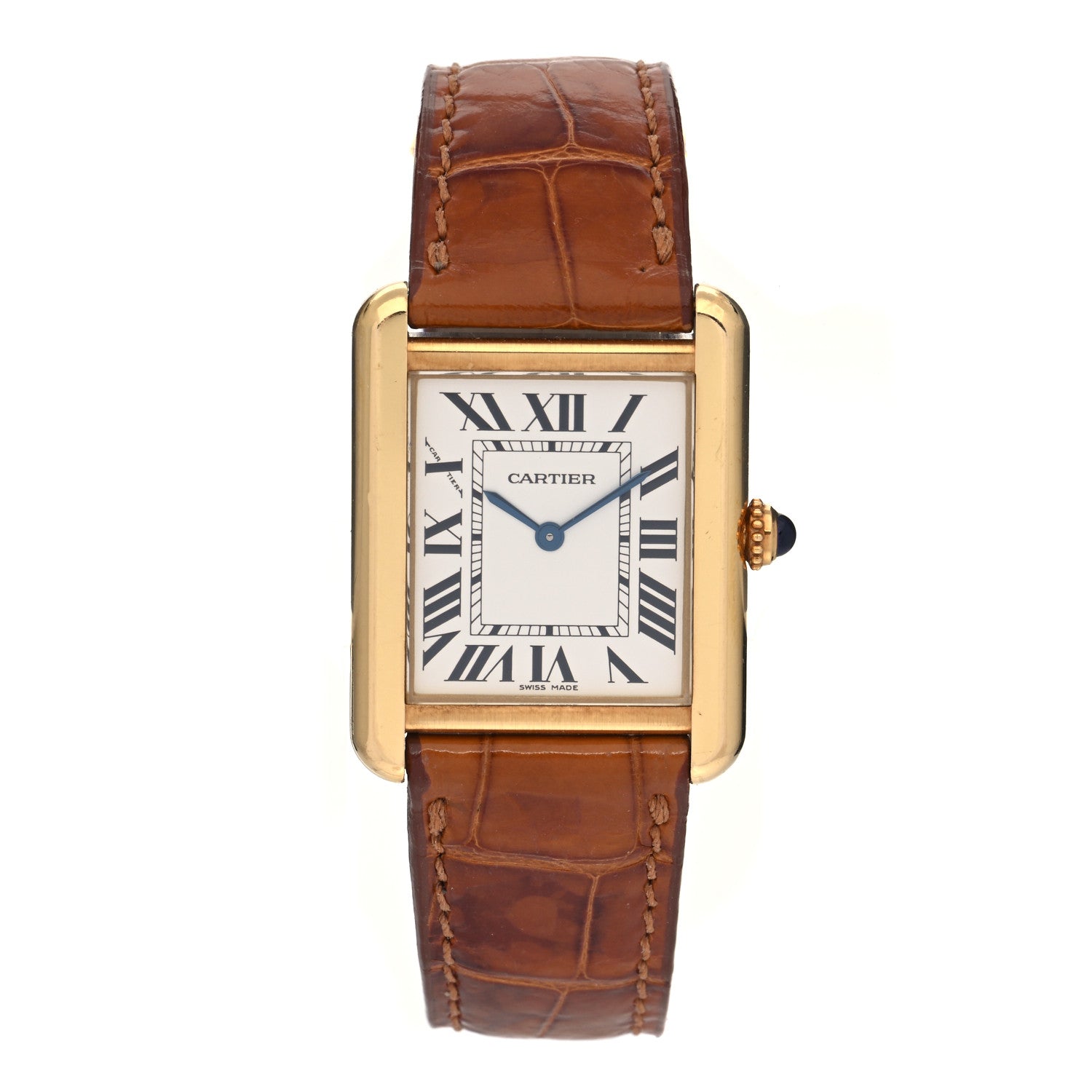 Cartier Stainless Steel 18K Yellow Gold Alligator 24mm Tank Solo Quartz Watch Brown 1 of 4