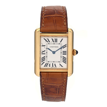 Cartier Stainless Steel 18K Yellow Gold Alligator 24mm Tank Solo Quartz Watch Brown 1 of 4