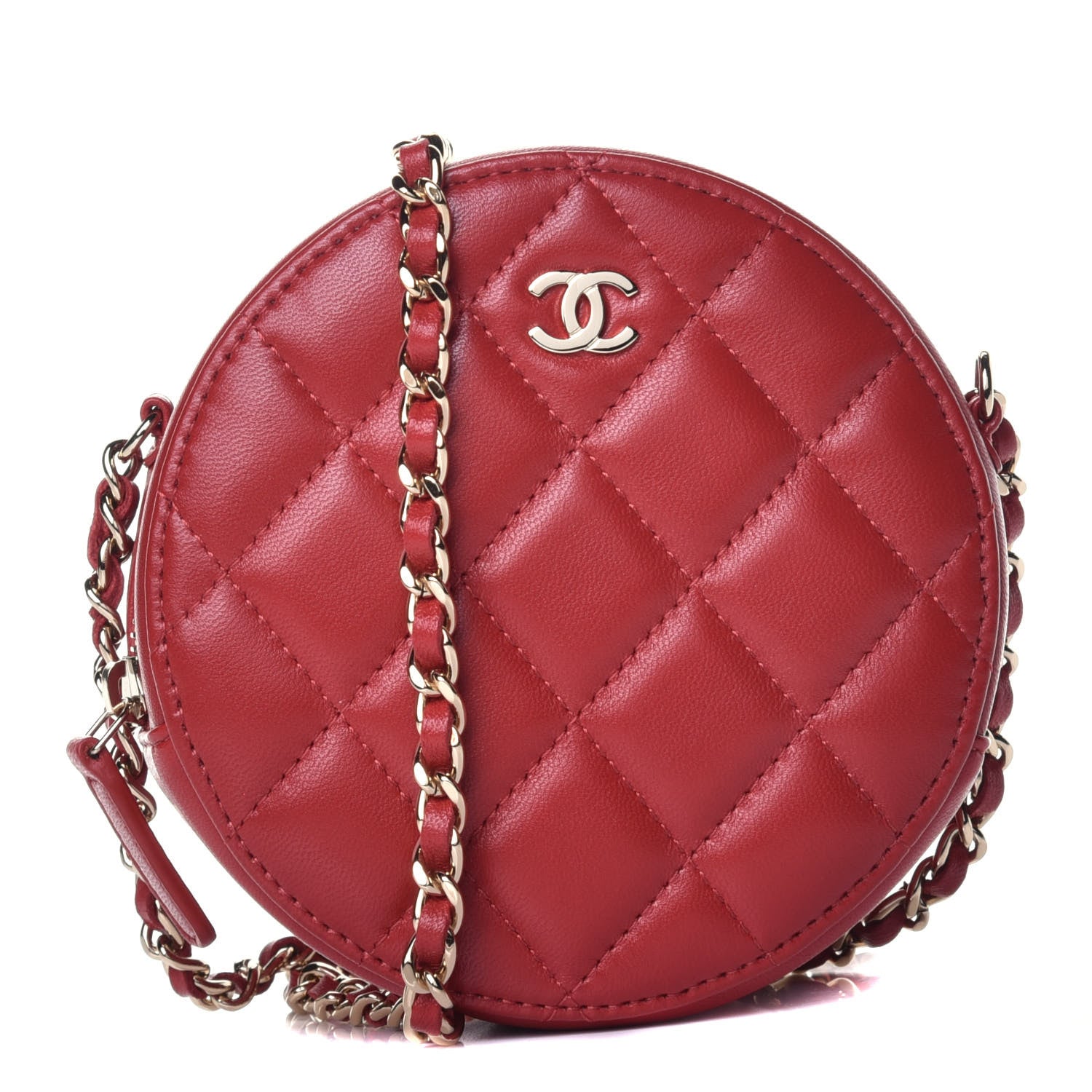 Chanel Lambskin Quilted Round Clutch With Chain Red 1 of 9