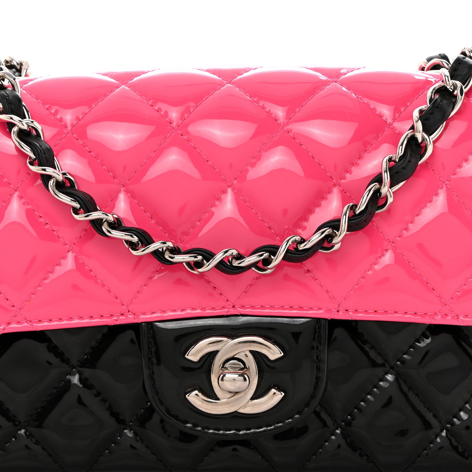Chanel Patent Calfskin Quilted Bi-Color Mini Rectangular Flap Pink Black 8 of 10