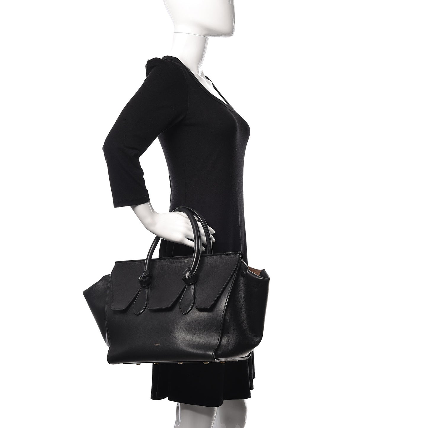 Smooth Calfskin Small Tie Knot Tote Black