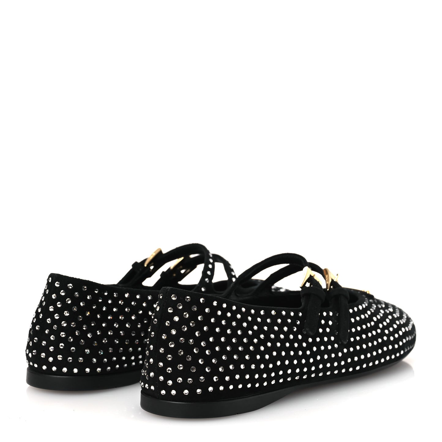 Suede Crystal Studded Ballerina Flats 37 Black