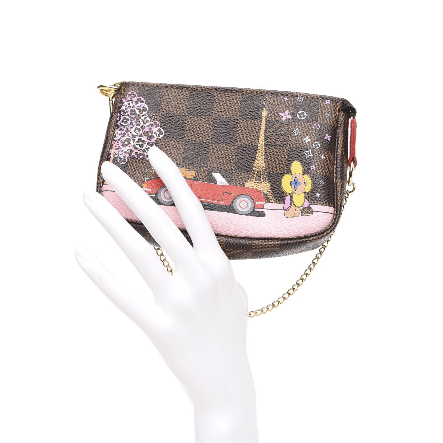 Louis Vuitton Damier Ebene 2019 Christmas Animation Mini Pochette Accessories Red 2 of 7