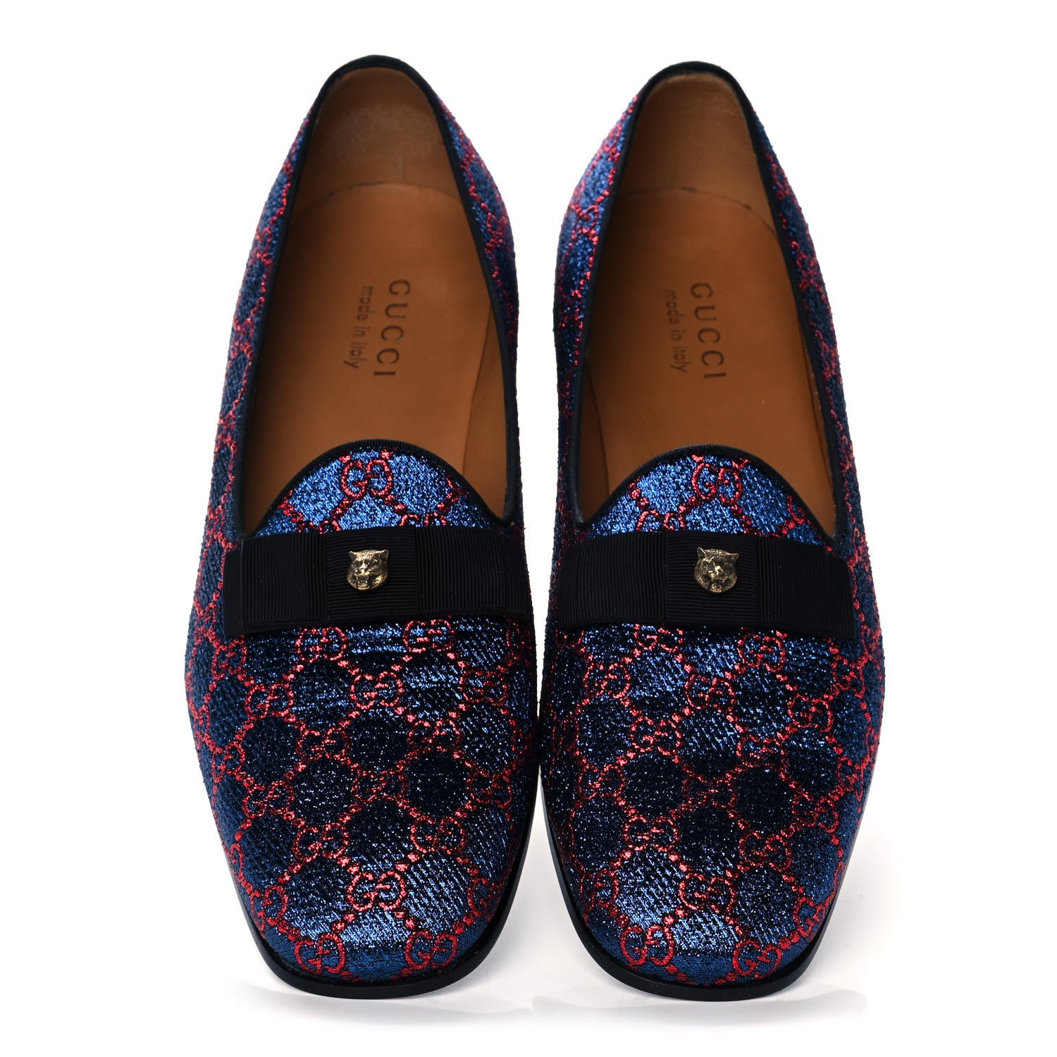 Gucci Lurex GG Monogram Mens Bow Loafers 10 Iridescent Blue Iridescent Red Black 6 of 10