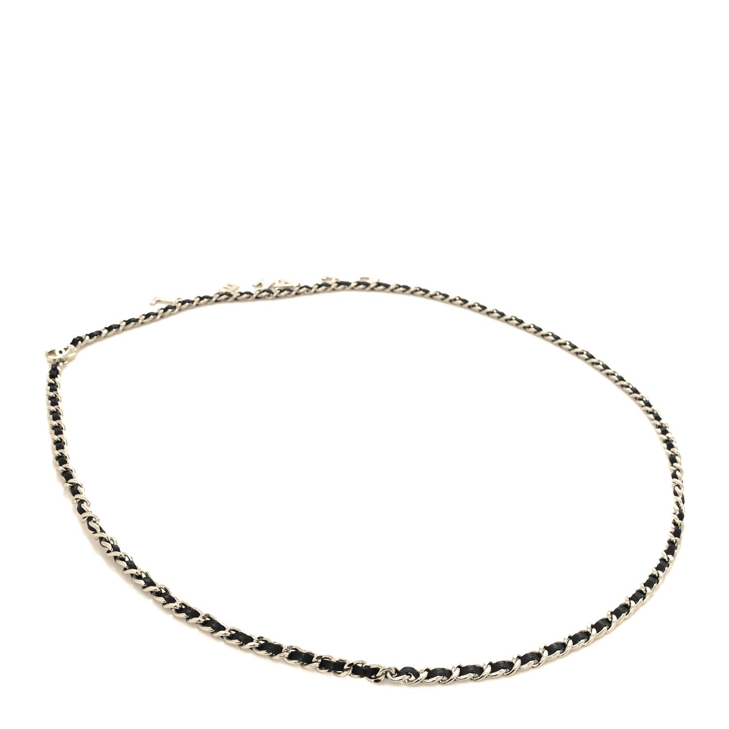 Lambskin Chain Logo Belt Black Silver