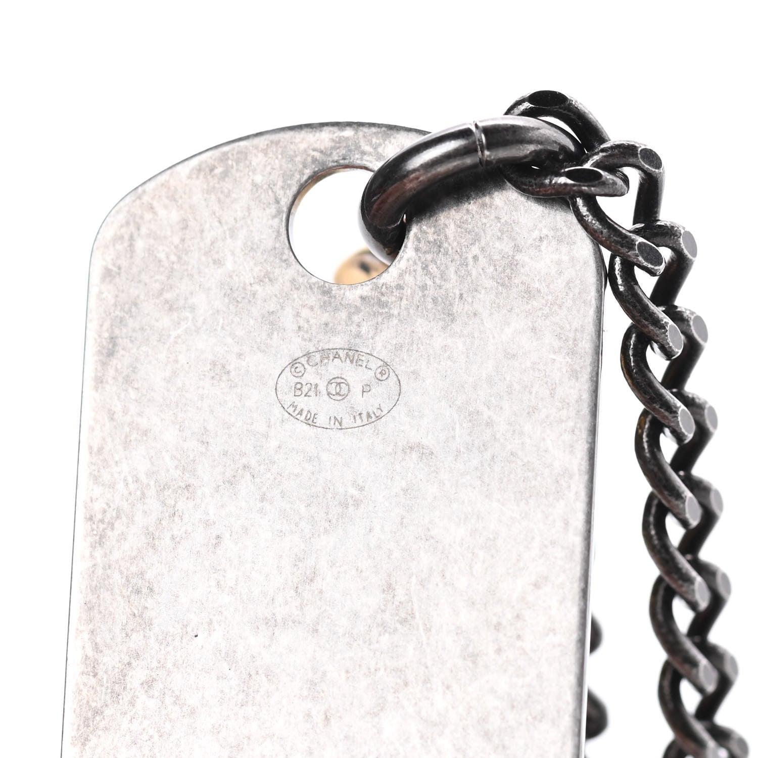 Chanel Ruthenium ID Dog Tag Charm Necklace Silver Gold 4 of 7