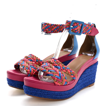 Hermes Braided Nappa Ines Espadrille Wedge Sandals 37 Corail Multicolor 3 of 10