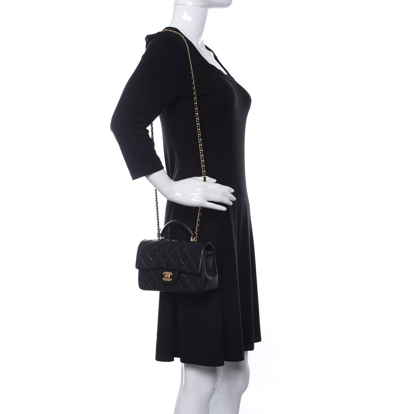Lambskin Quilted Mini Top Handle Rectangular Flap Black