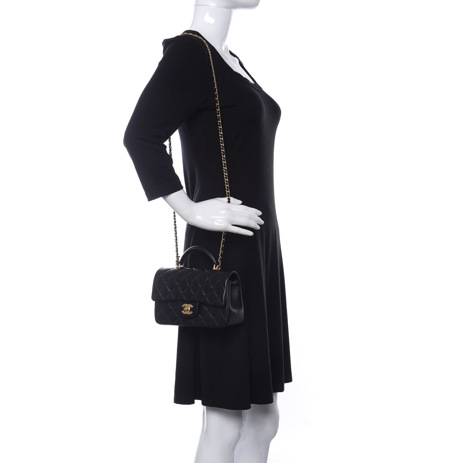 Chanel Lambskin Quilted Mini Top Handle Rectangular Flap Black 3 of 11