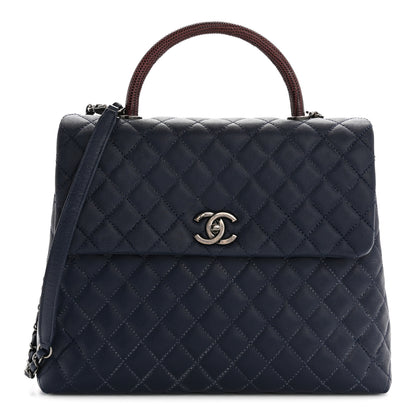 Chanel Caviar Lizard Quilted Large Coco Handle Flap Blue 1 of 17