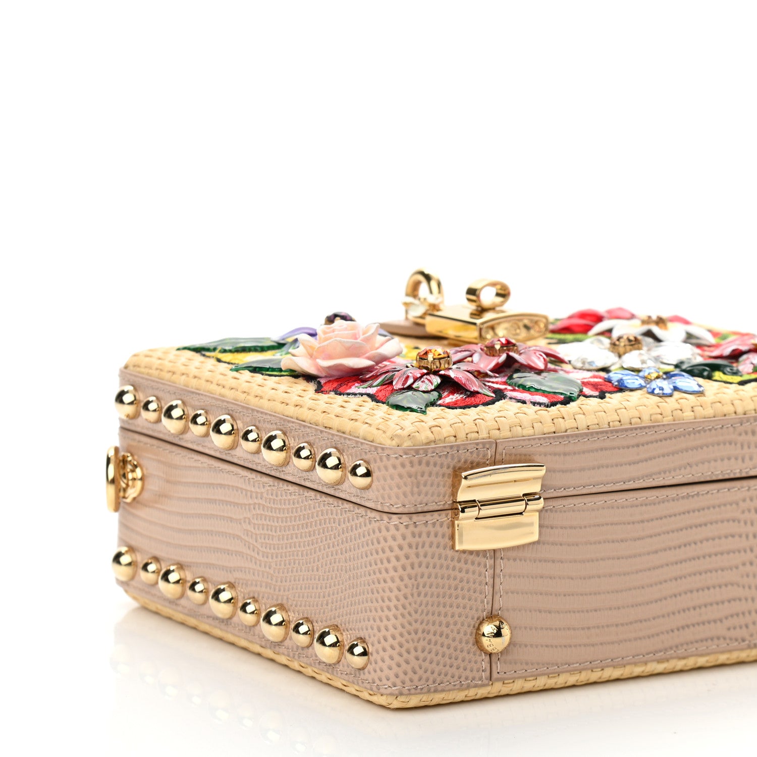 Dolce & Gabbana Dauphine Crystal Rose Embellished Lily Box Bag Beige 8 of 9
