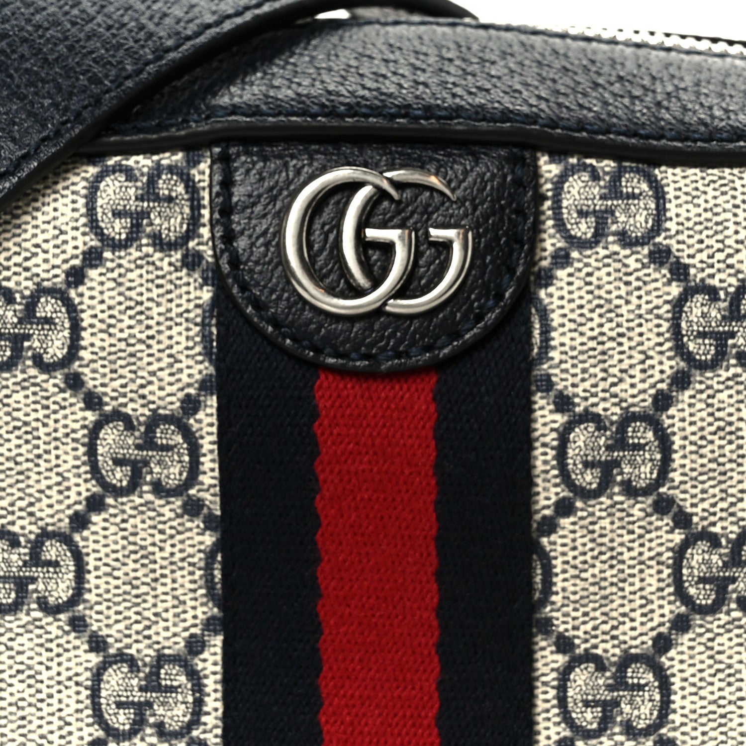 Gucci GG Supreme Monogram Textured Dollar Calfskin Web Small Ophidia Camera Bag Beige Blue 8 of 10
