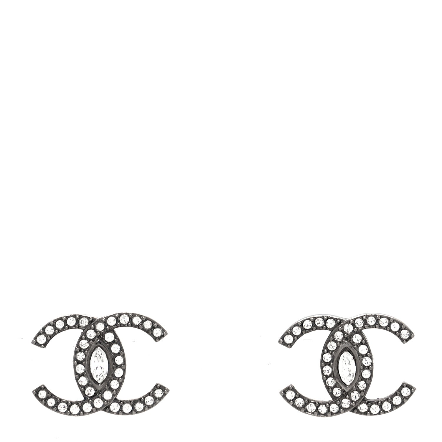 Chanel Ruthenium Crystal CC Earrings Silver 1 of 4