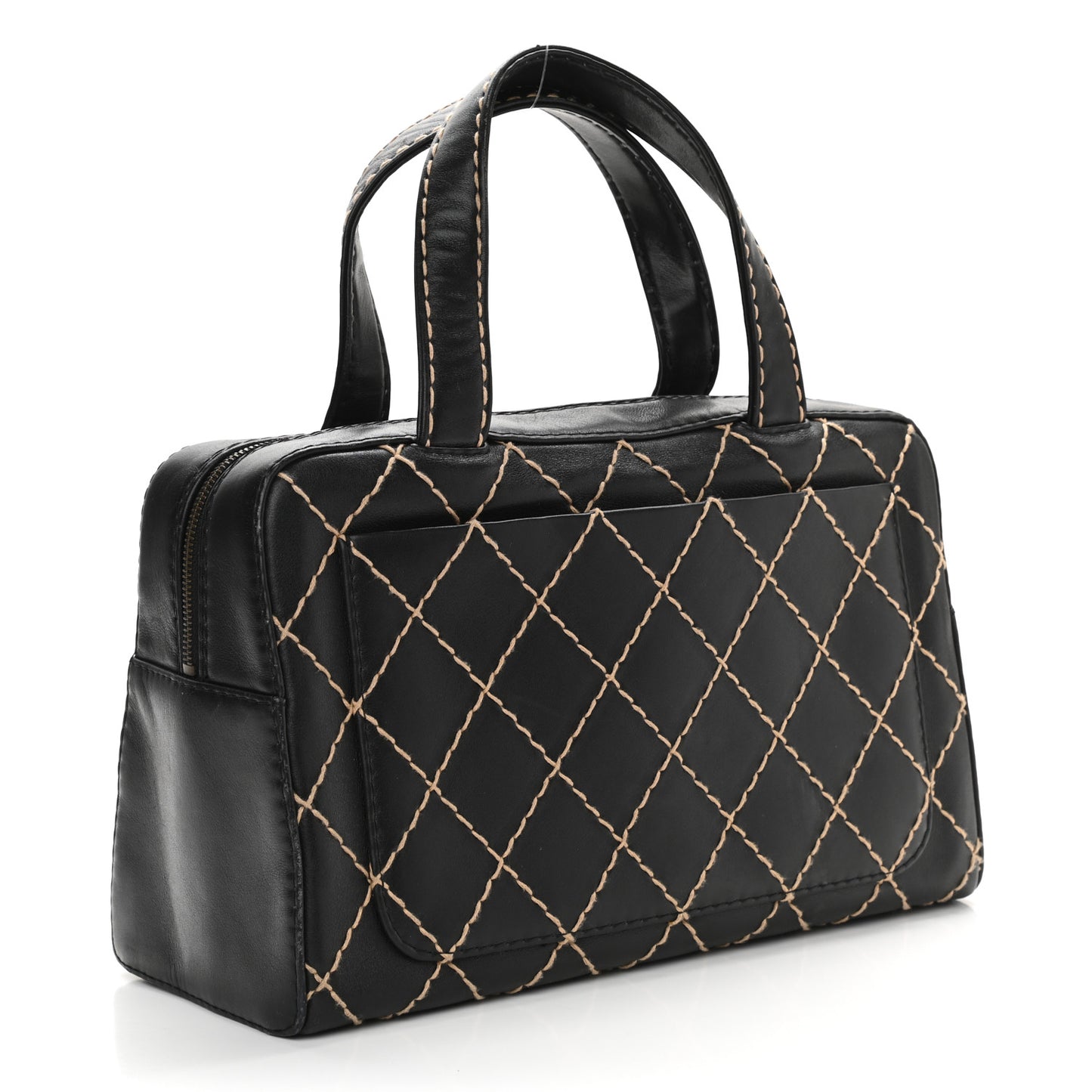 Calfskin Wild Stitch Top Handle Bag Black