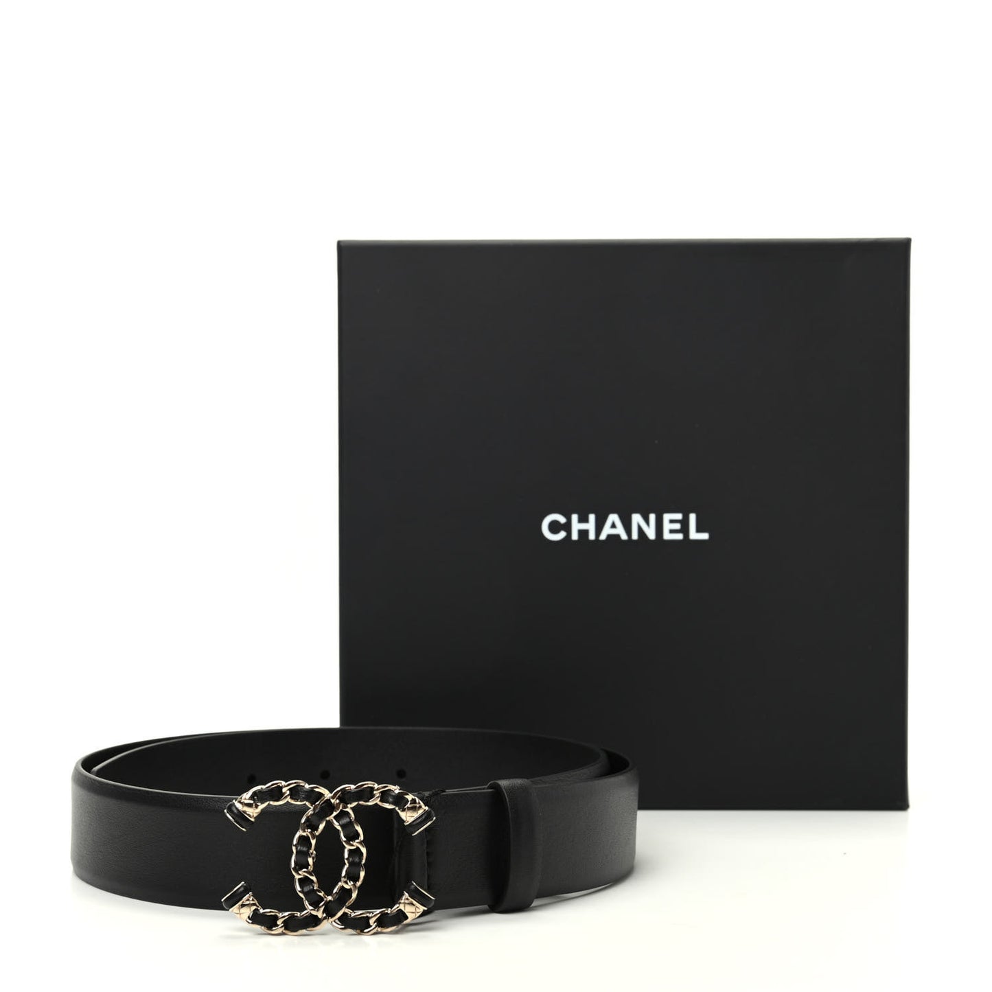 Calfskin CC Chain Belt 75 30 Black