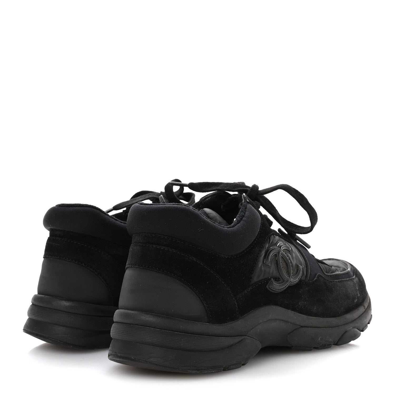 Chanel Fabric Calfskin Suede CC Sneakers 36.5 Black 5 of 8