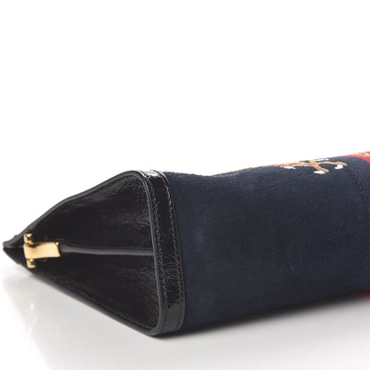 Gucci Suede Patent Web Dragon Embroidered Medium Ophidia Chain Shoulder Bag Blue Multicolor Black 8 of 10