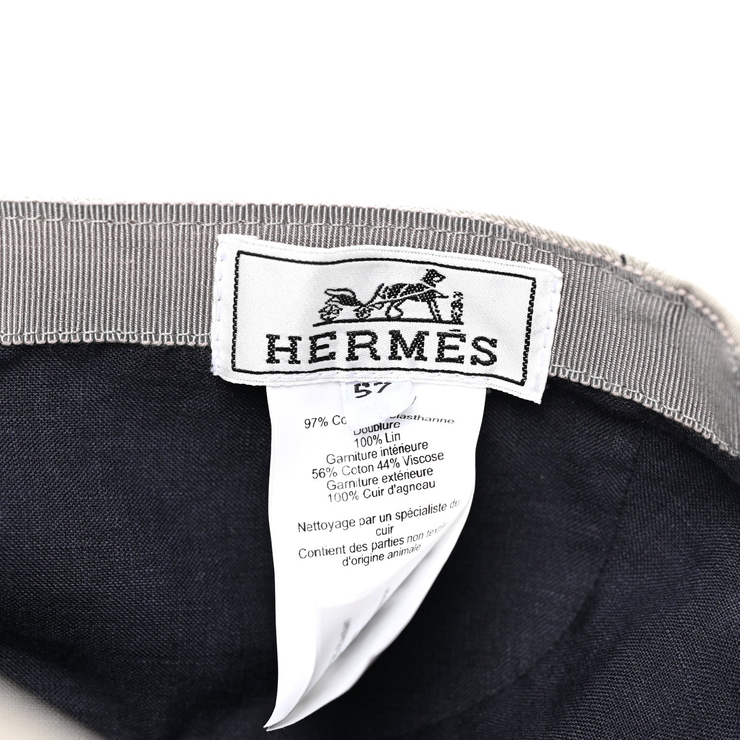 Hermes Stretch Cotton Lambskin Nevada Puzzle Equestre Hat 57 Pierre 8 of 11