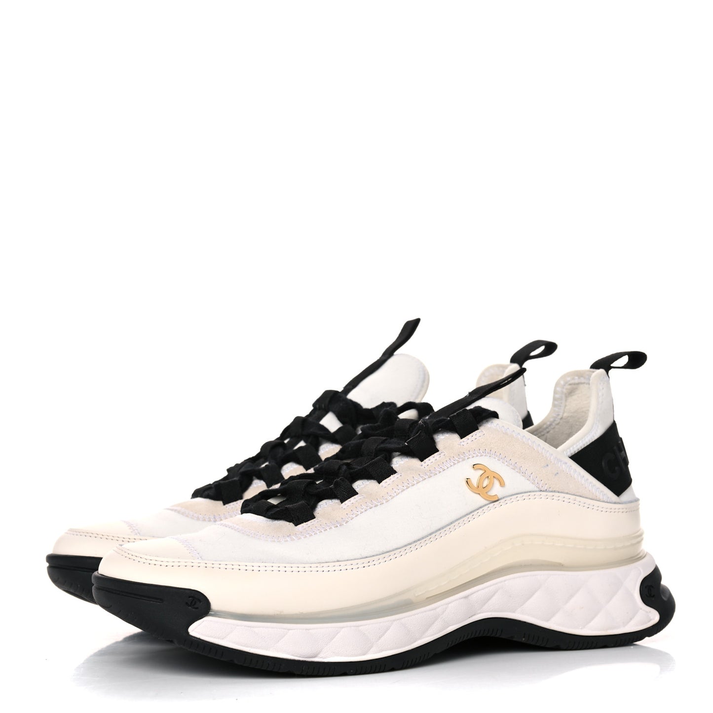 Velvet Calfskin Mixed Fibers CC Sneakers 39 Ivory Black