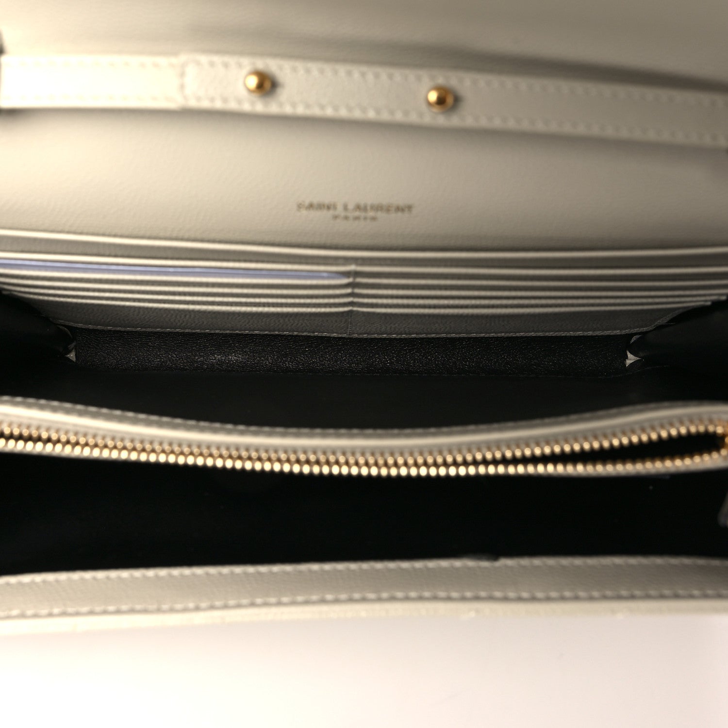 Saint Laurent Grain De Poudre Matelasse Chevron Monogram Chain Wallet Blanc Vintage 5 of 6