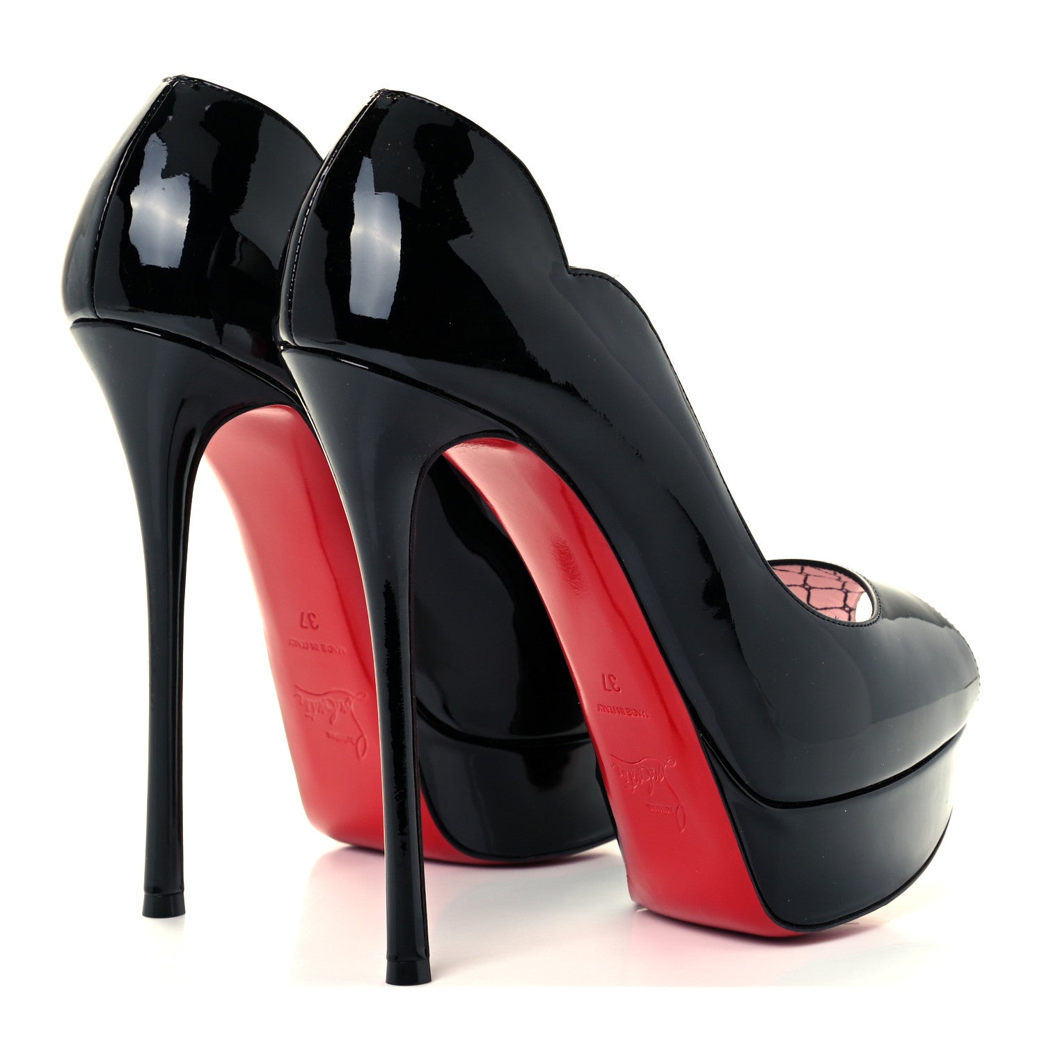 Christian Louboutin Patent Chick Up Alta 150 Peep Toe Pumps 37 Black 4 of 10