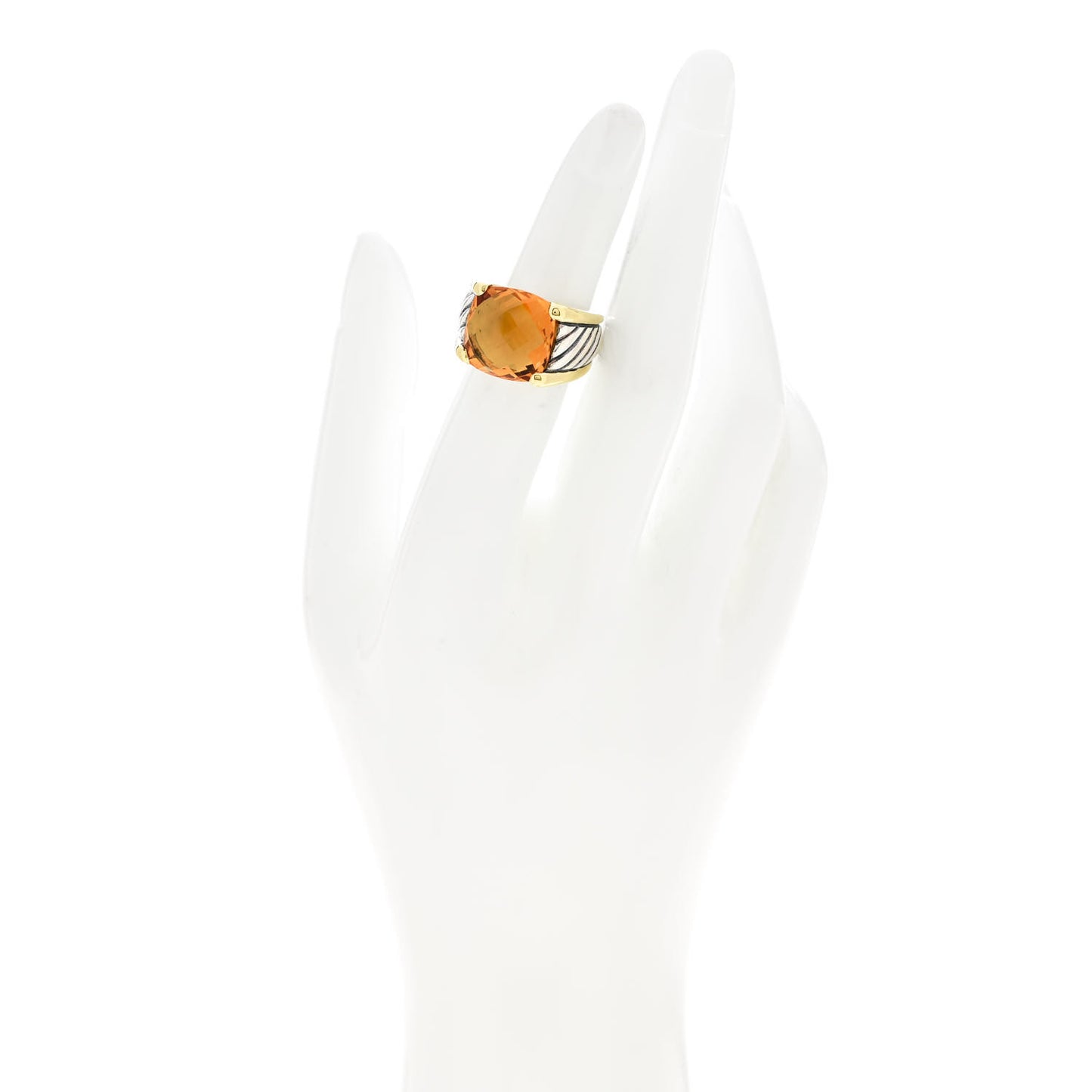 Sterling Silver 18K Yellow Gold Citrine Cable Cocktail Ring 49 5