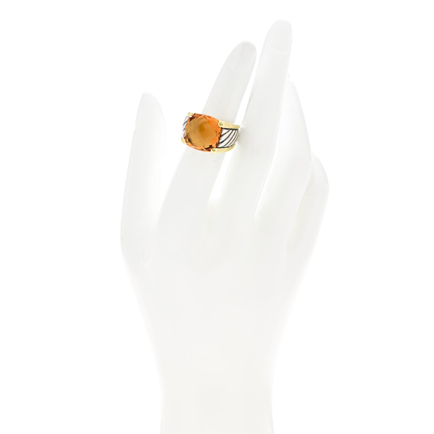 David Yurman Sterling Silver 18K Yellow Gold Citrine Cable Cocktail Ring 49 5 2 of 6