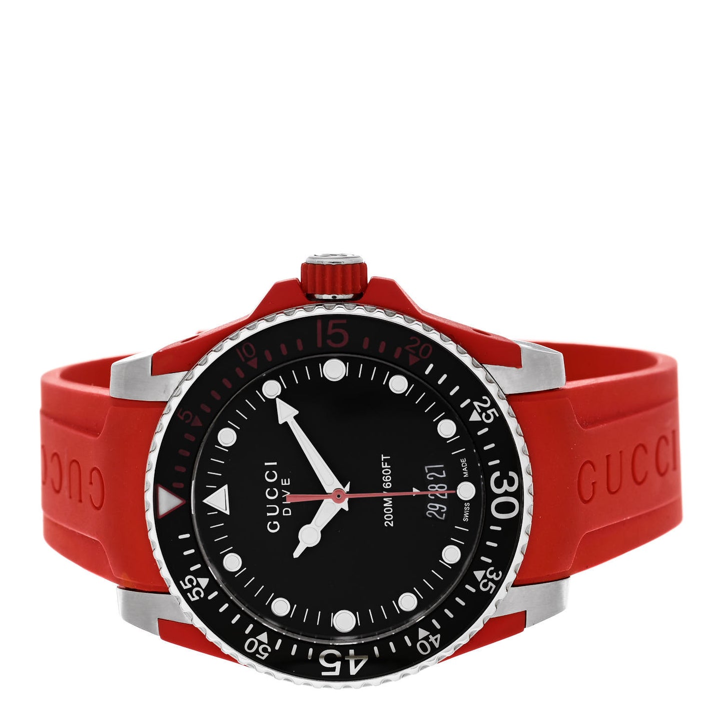 Stainless Steel Rubber 40mm Dive Quartz Watch Red