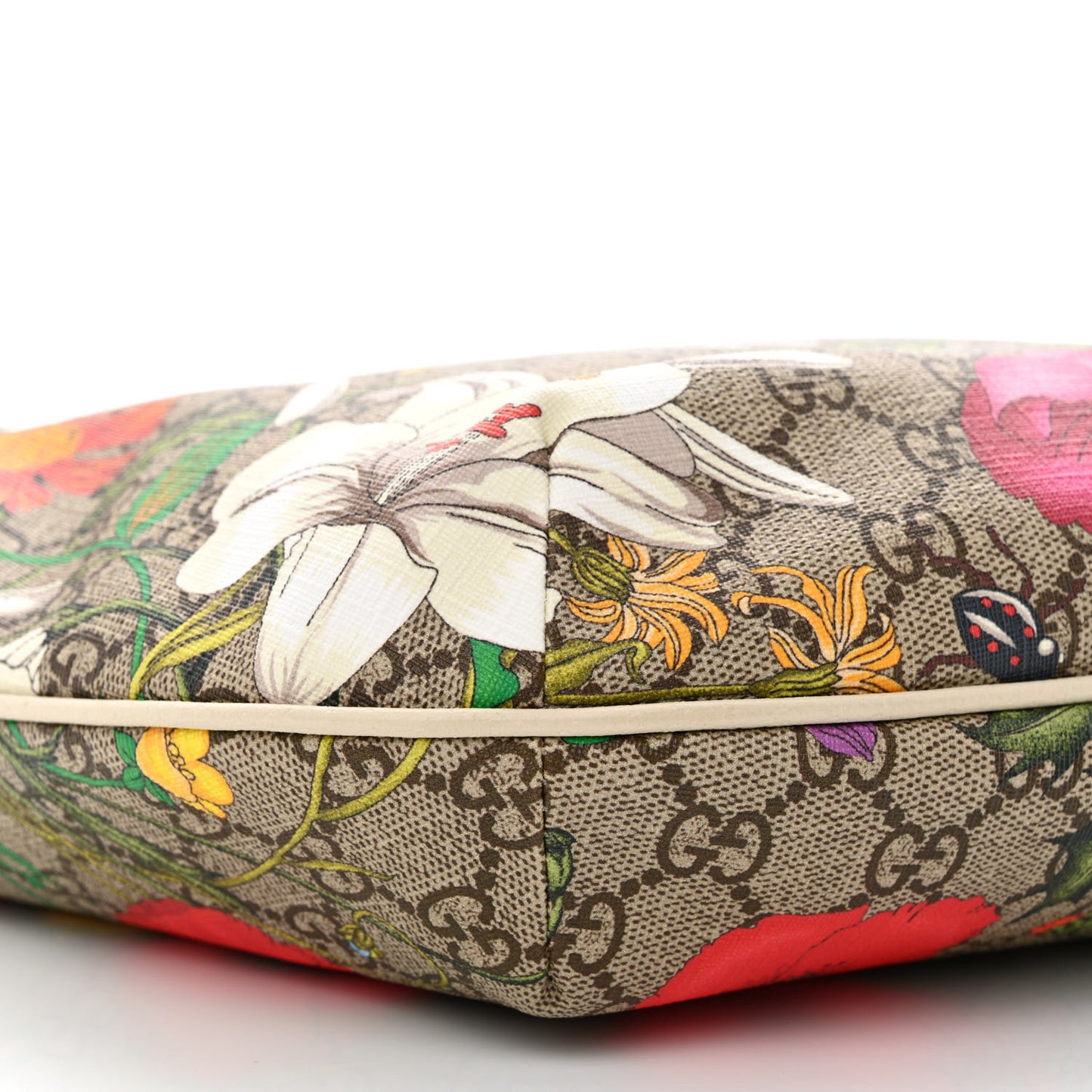 GG Supreme Monogram Flora Web Small Ophidia Half Moon Hobo White