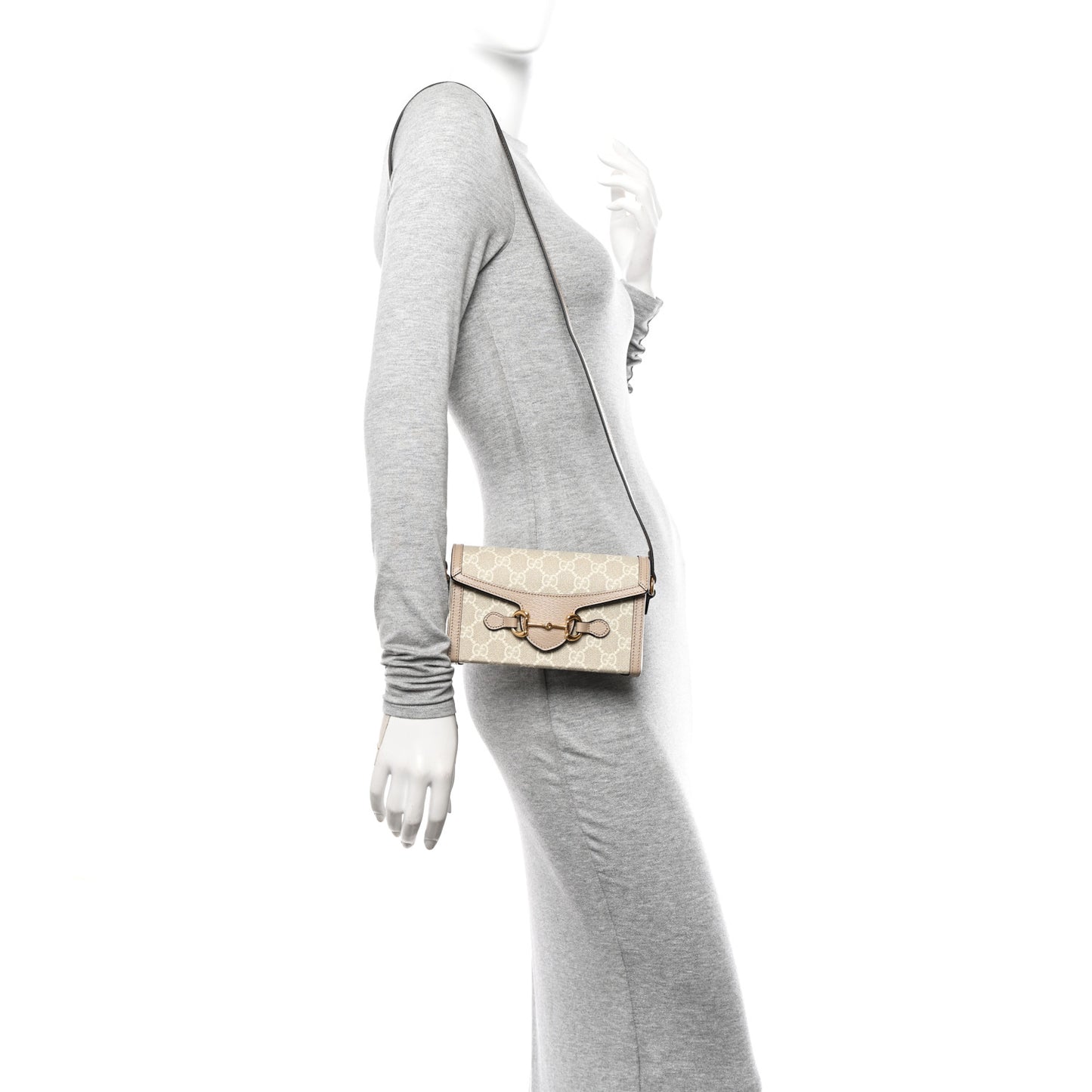 GG Supreme Monogram Textured Dollar Calfskin Mini Horsebit 1955 Shoulder Bag Beige Mystic White Oatmeal